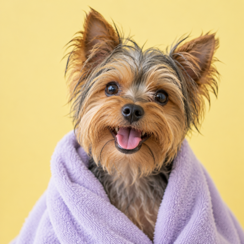A dog freshly groomed by Val's Pals