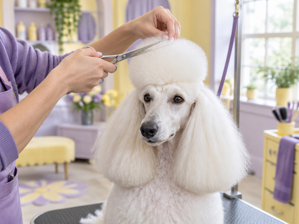 A dog being groomed at Val's Pals